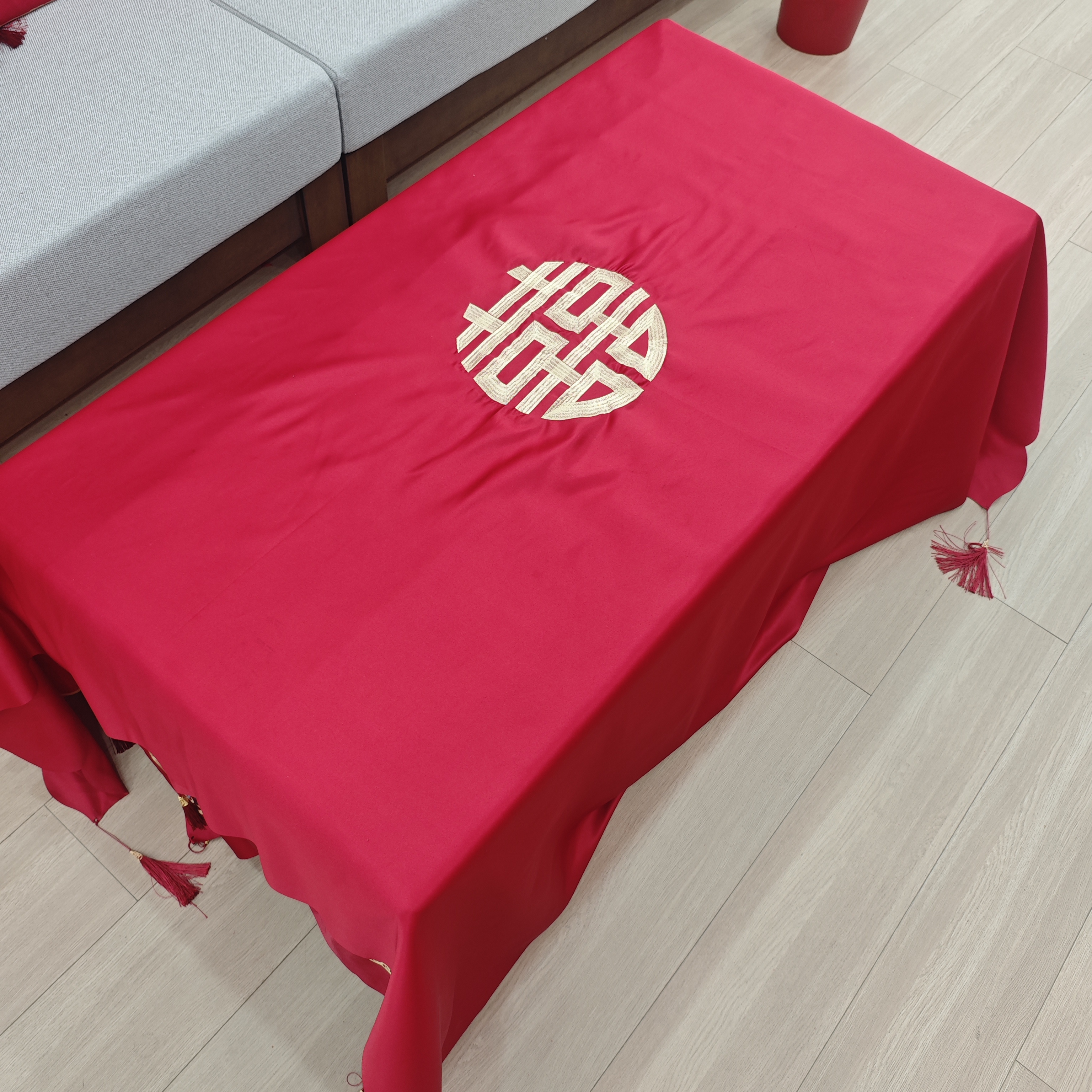 结婚茶几桌布红色喜庆氛围感桌布桌旗中式婚房订婚桌布电视柜布