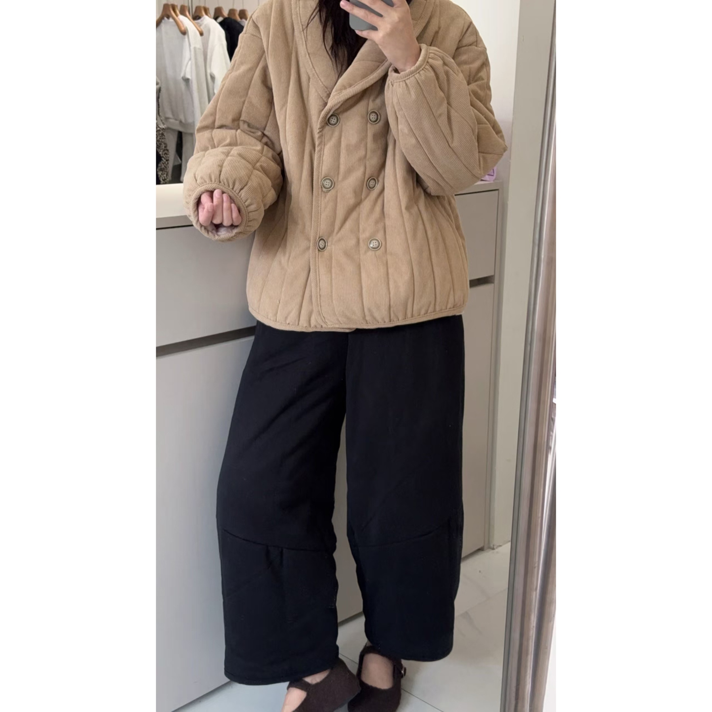 三防高腰长裤松紧裤腰保暖夹棉裤可外穿防风休闲秋冬家居裤