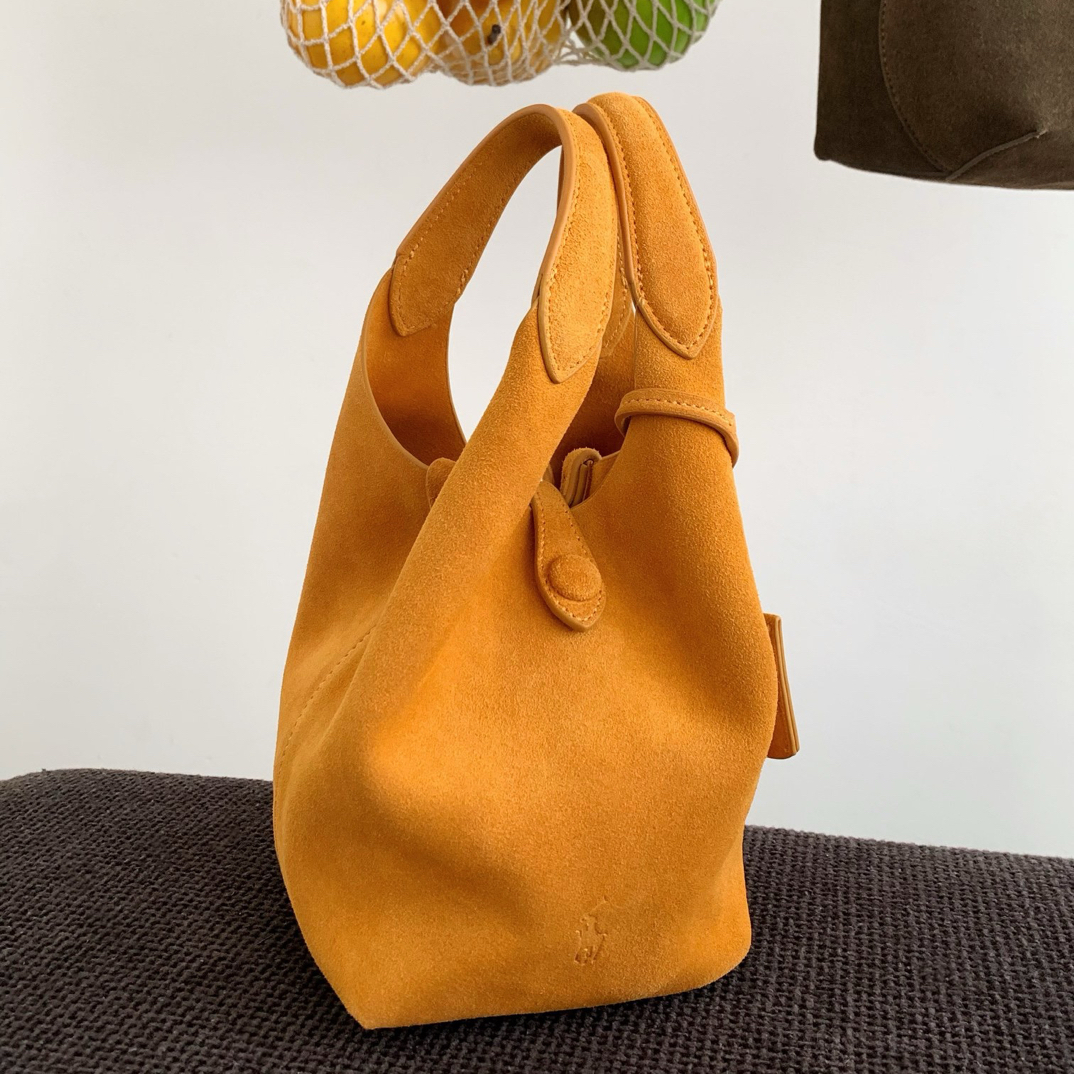 2025秋冬新款姜黄色麂皮中号菜篮子包手提斜挎包25*12*29