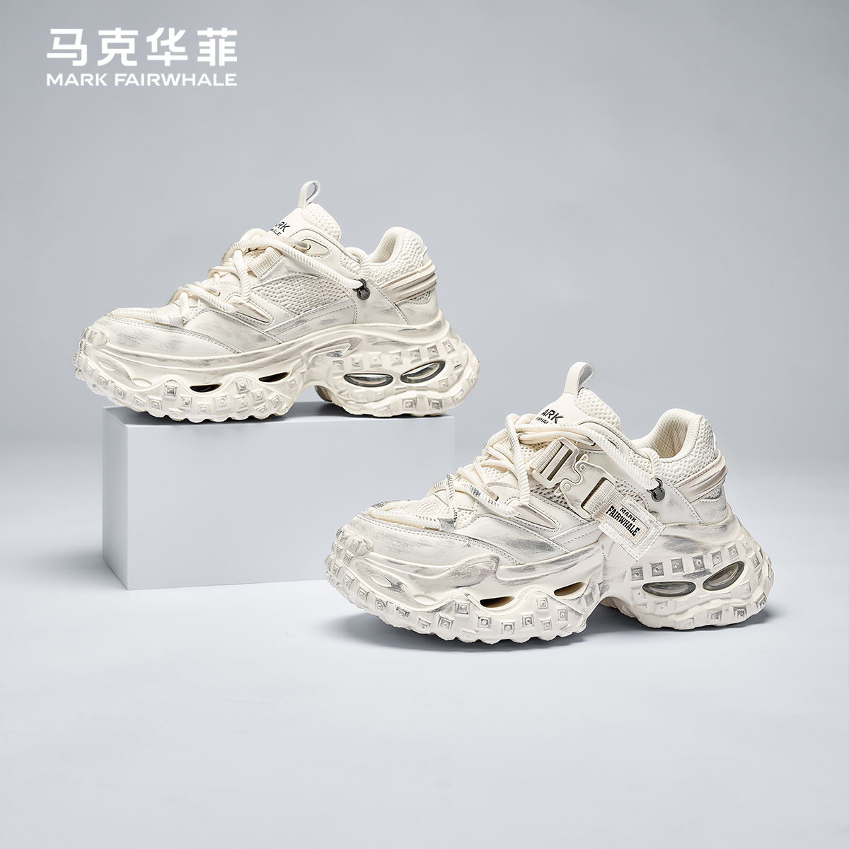 马克华菲男鞋2026新款擦色增高老爹鞋爆款气垫轮胎鞋男士休闲鞋子