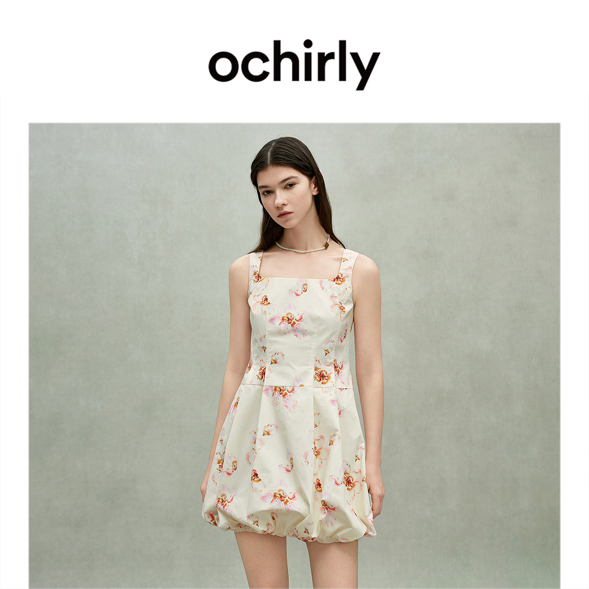 OCHIRLY欧时力方领花苞裙吊带连衣裙短款小个子度假裙2025夏新品