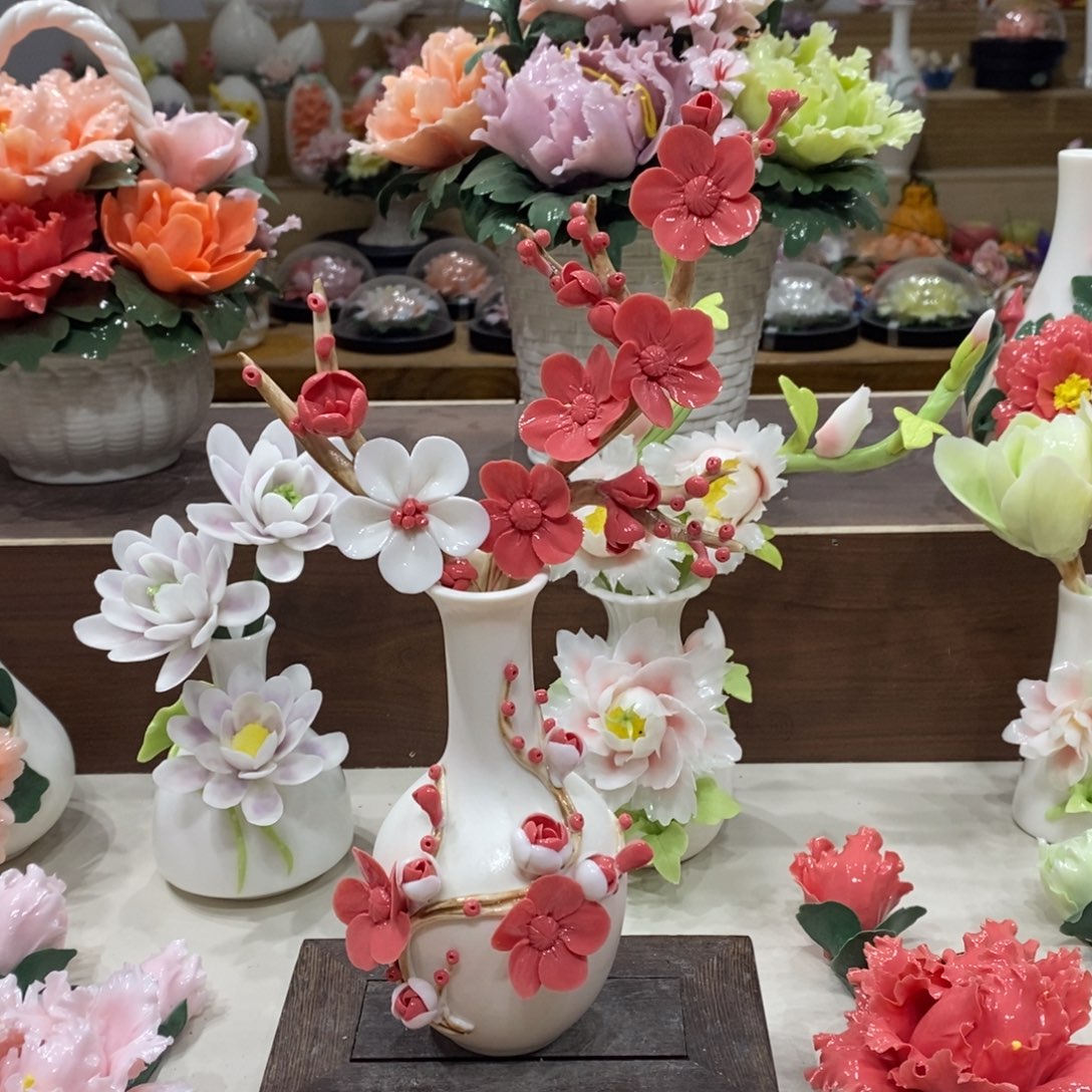 摆件陶瓷手工花摆件