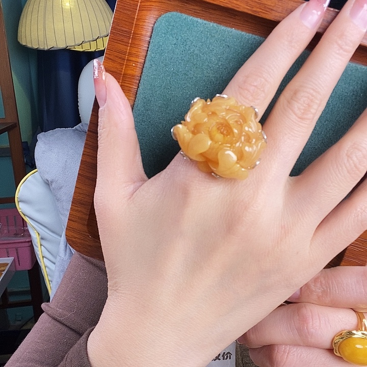 蜜蜡银S925镶嵌戒指戒指