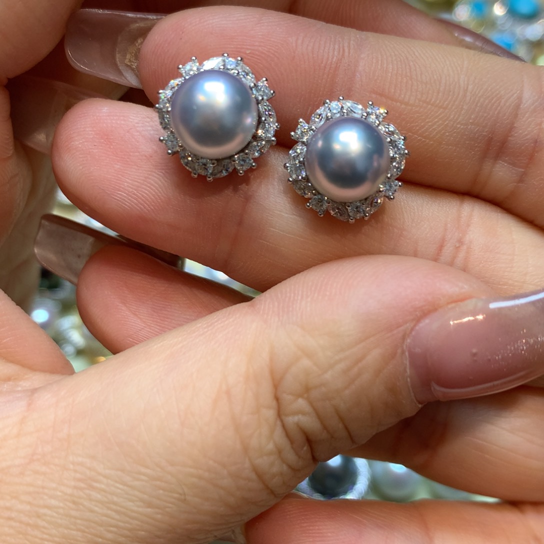 海水珍珠耳饰银S925镶嵌
