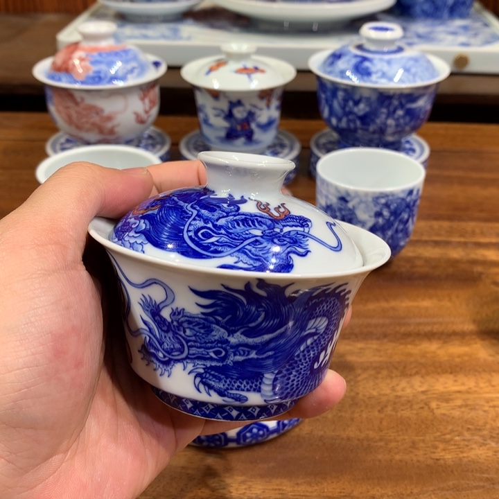 自成堂柴窑 双龙盖碗
