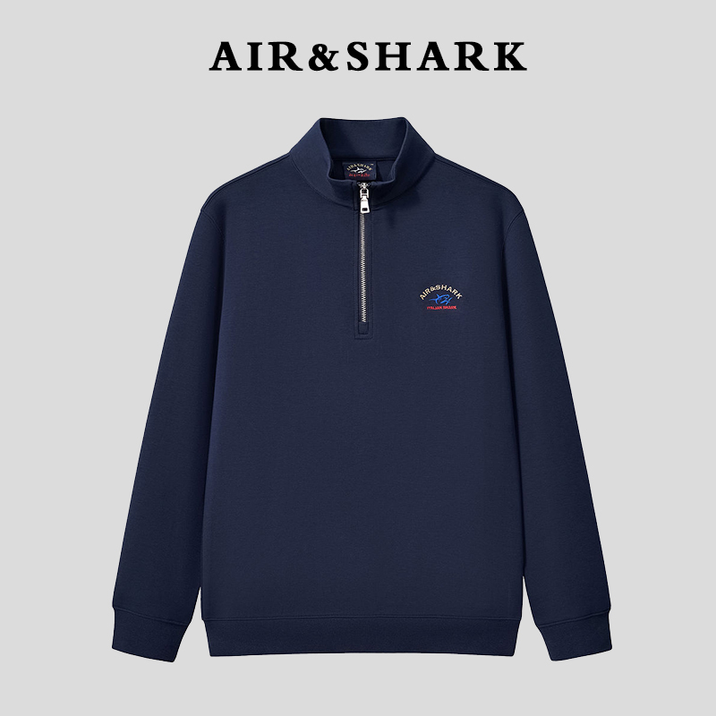 AIR SHARK/鲨鱼正品男士半高领上衣商务秋冬季长袖卫衣高级感刺绣