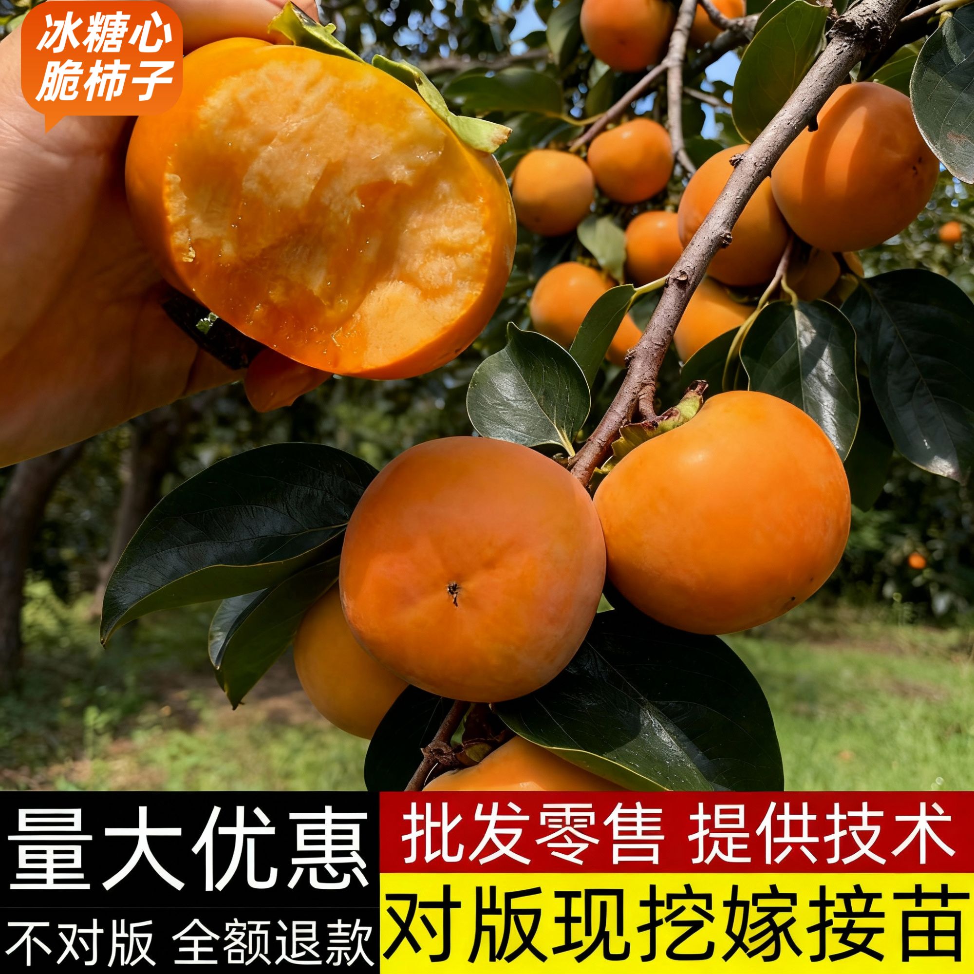 正宗脆甜柿子树苗嫁接 南北方种植耐寒无核盆栽地栽当年结果