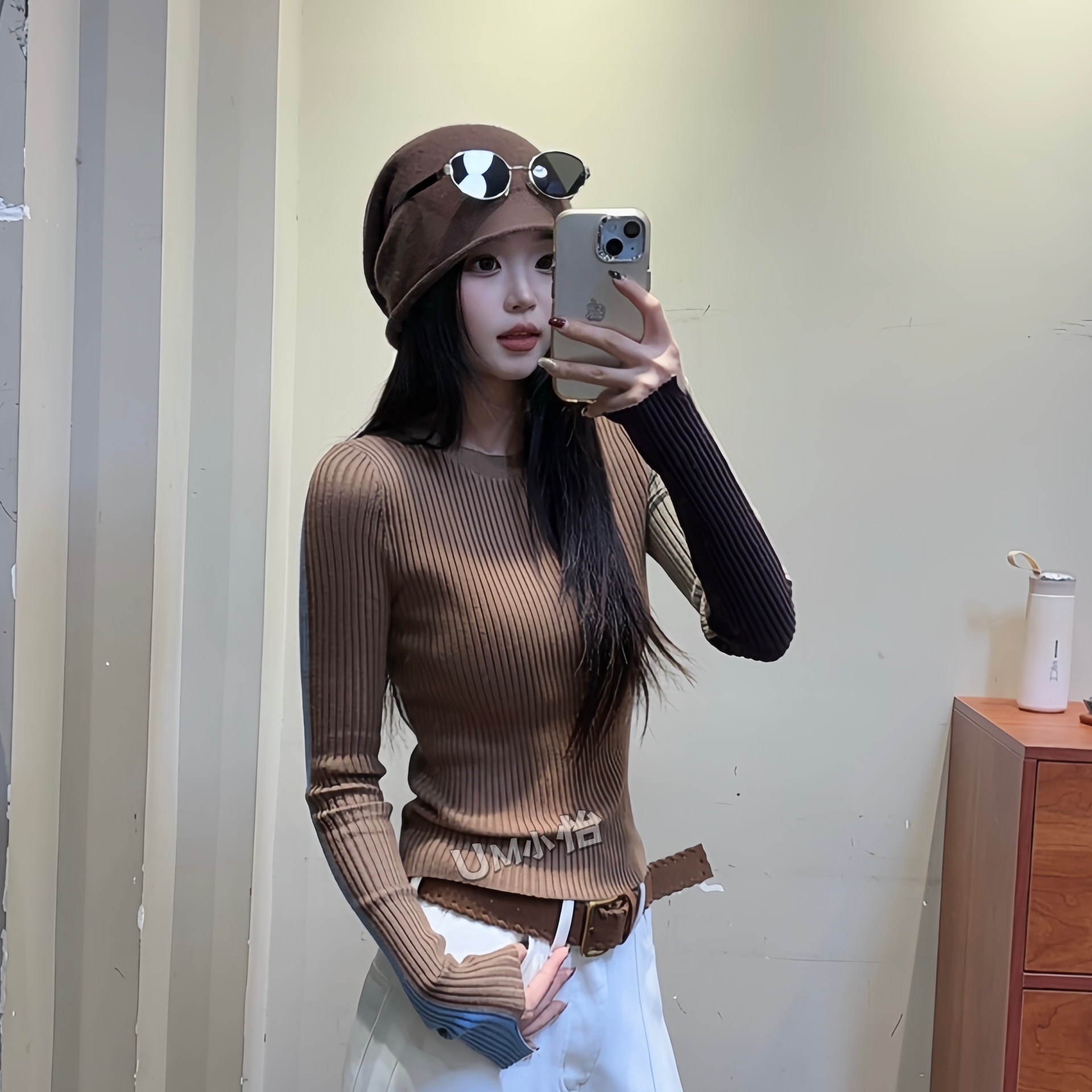 鑫怡定制 【拼色交织】冬季新款拼色圆领针织设计感内搭打底上衣