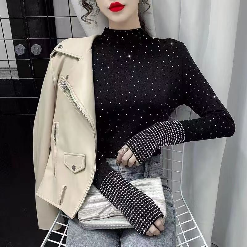 【星空双款式】秋冬爆款款打底衫女内搭时尚烫钻上衣长袖米
