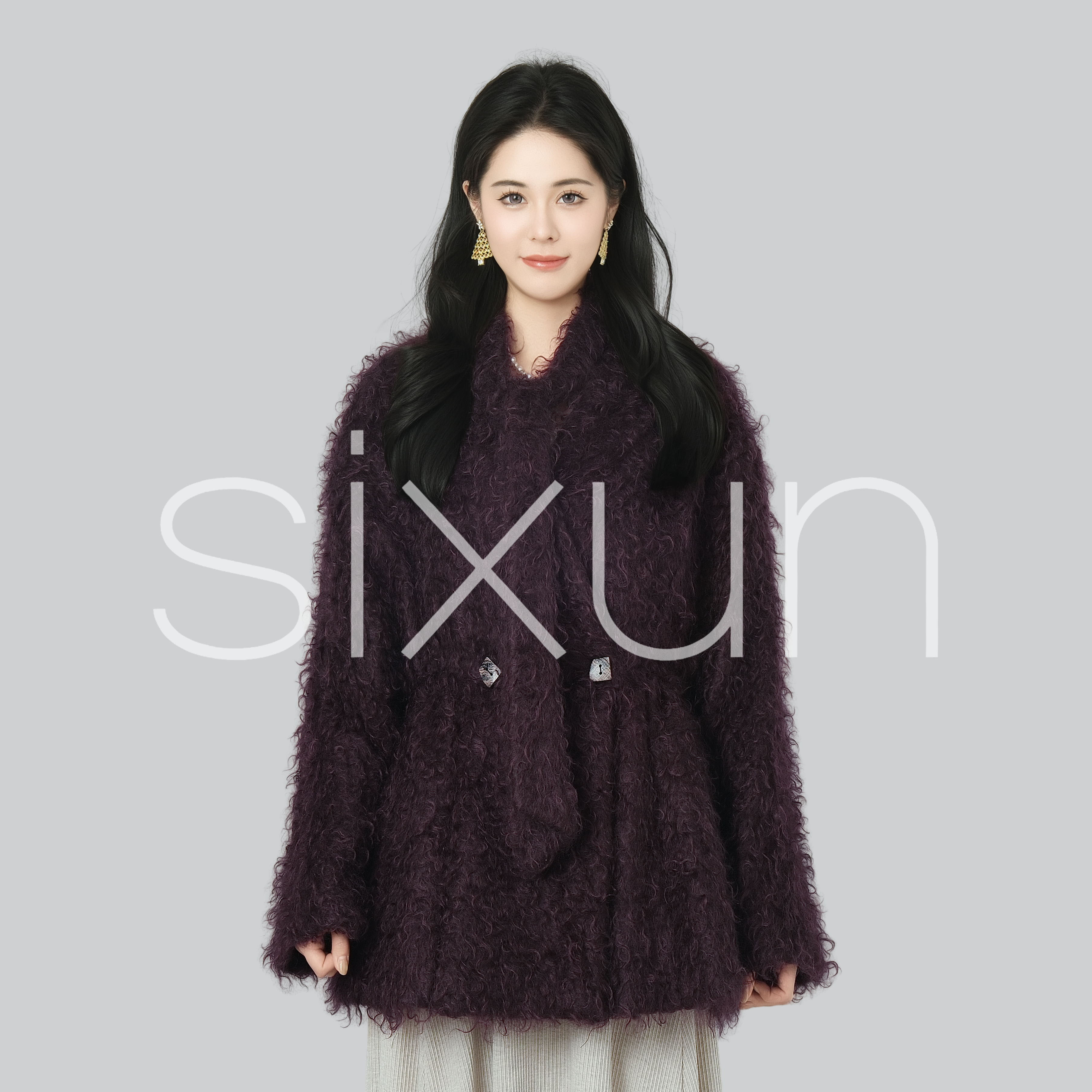 暮紫暖阳 马海毛复古加厚短款大衣秋冬毛绒外套 SX31-m6208