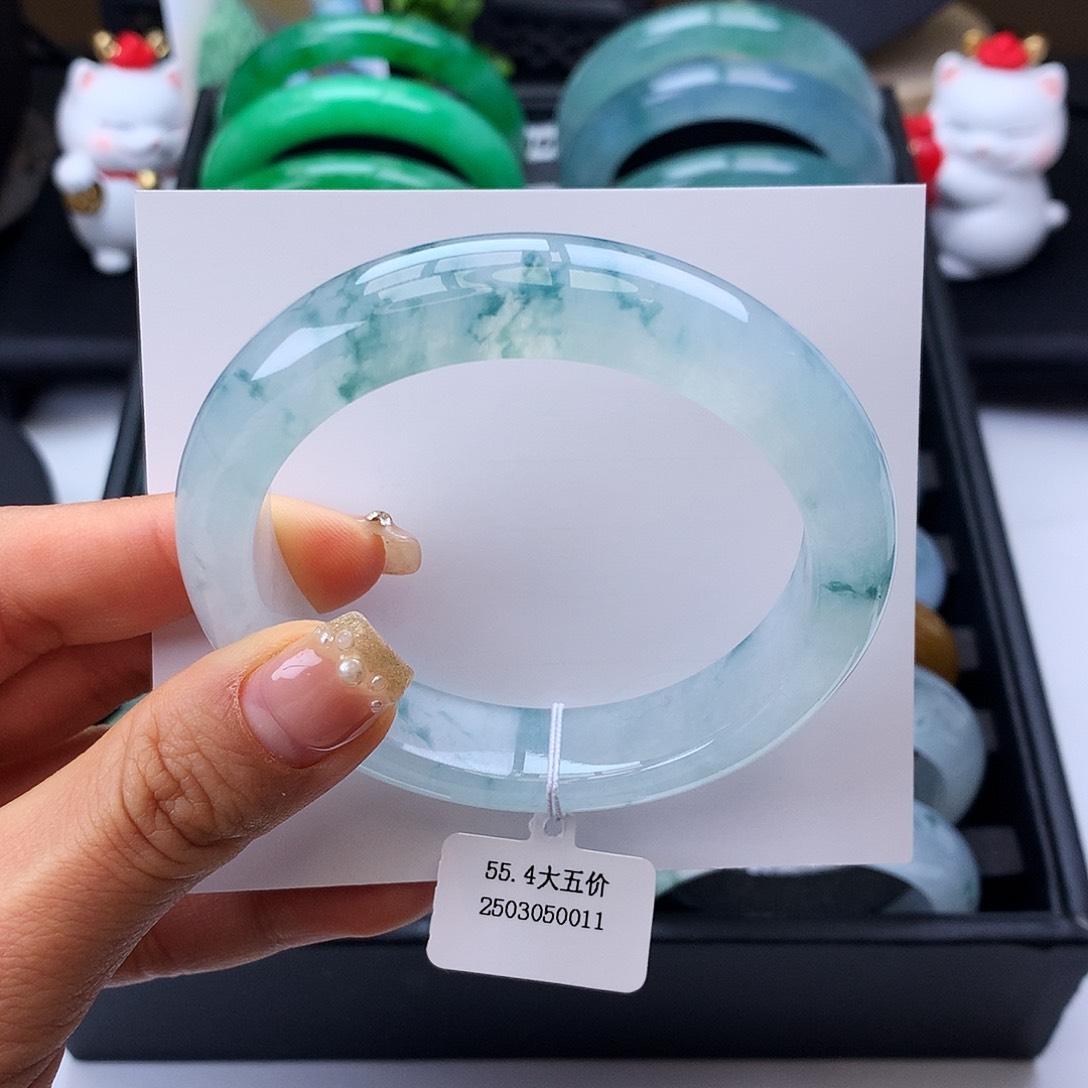 翡翠未镶嵌手镯55-56冰飘花正圈