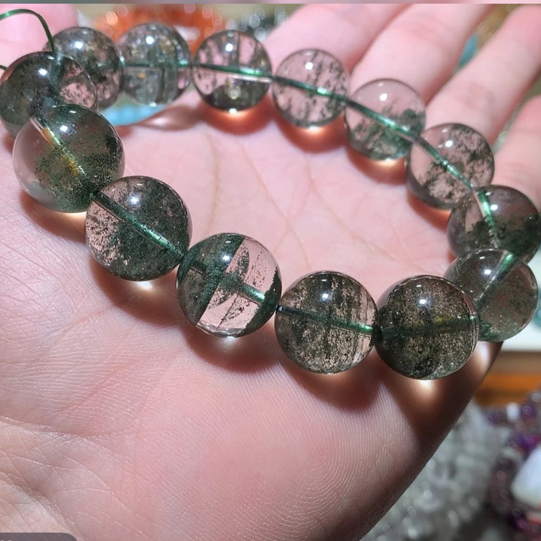 收藏级天然巴西绿幽灵千层手串17.5mm