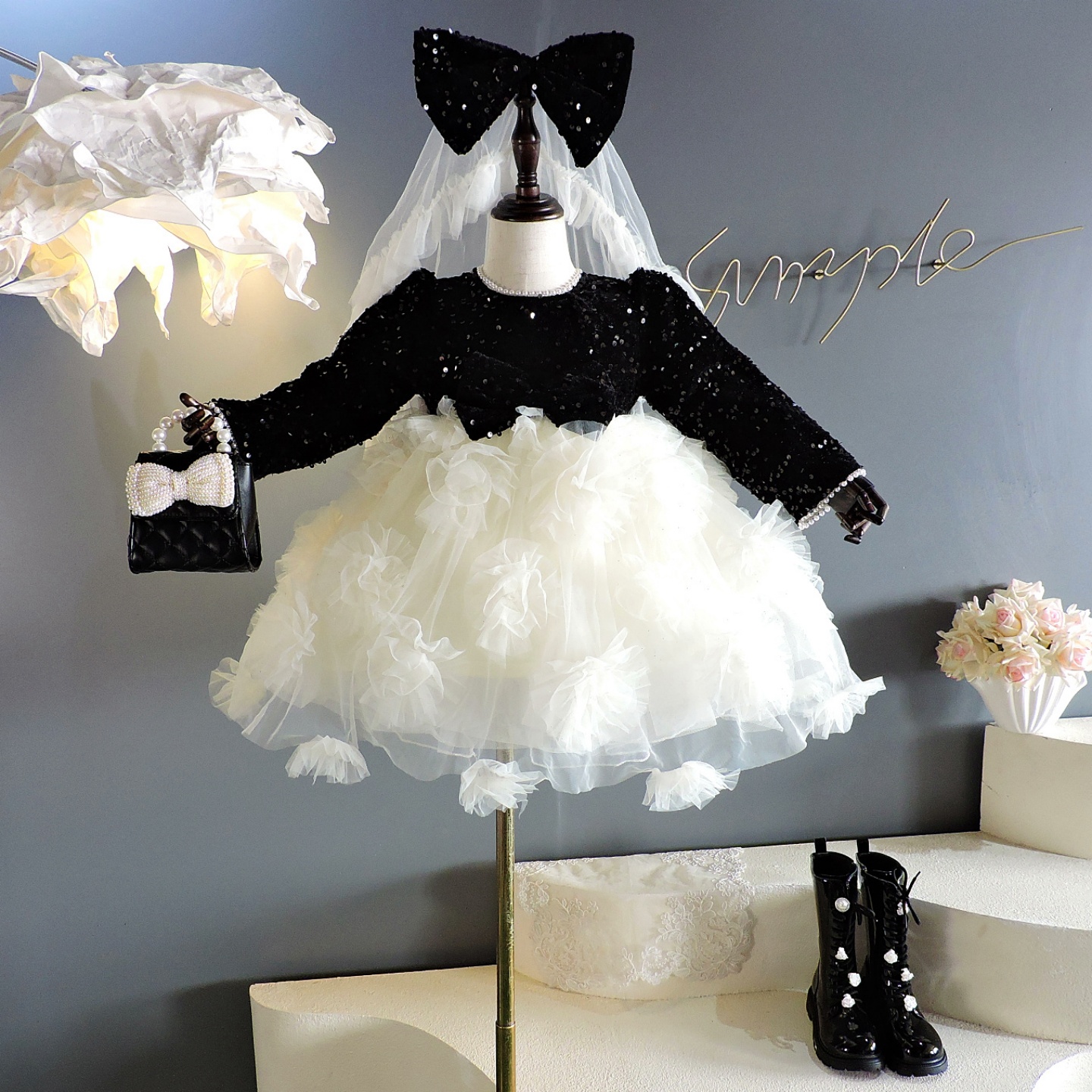 女童秋冬亮片连衣裙25新款高级感儿童蓬蓬纱裙子洋气女孩公主裙