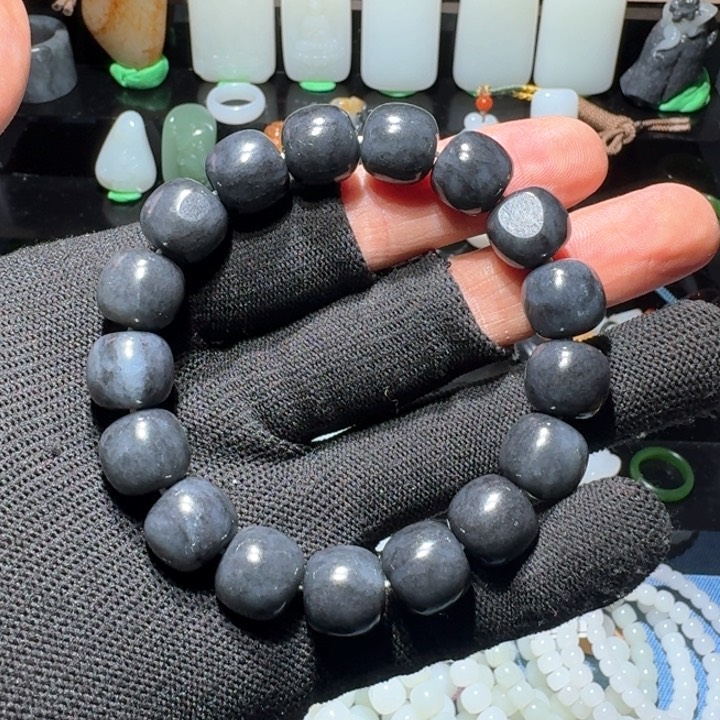 和田玉颈饰未镶嵌和田玉青花12×13老型手串