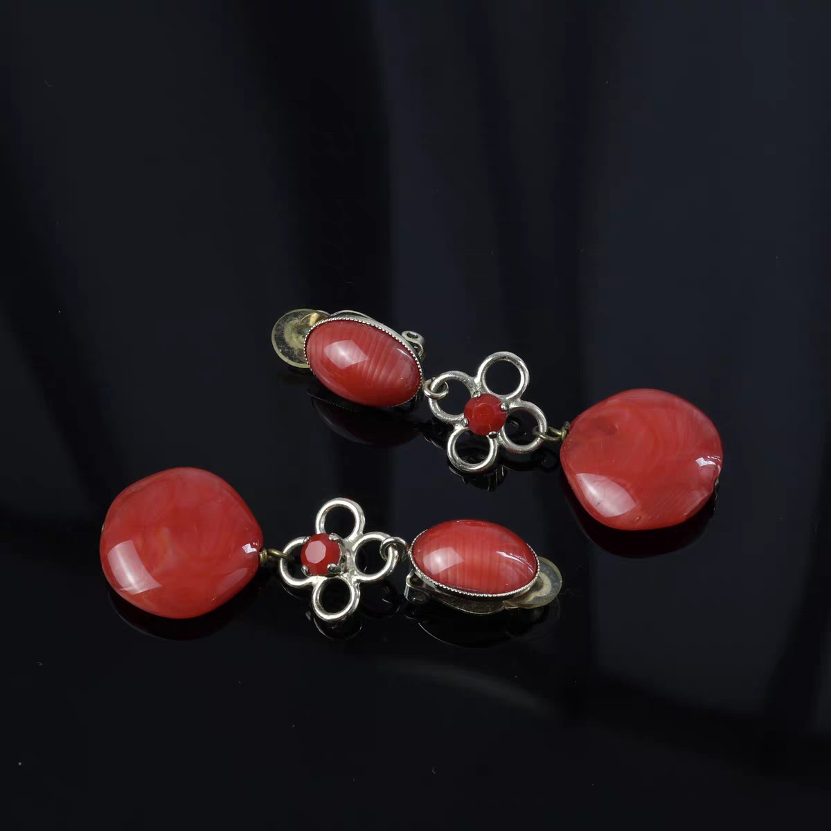 合金耳饰 中古女孩Vintage   法国P . FERRANDIS琉璃耳夹A5308