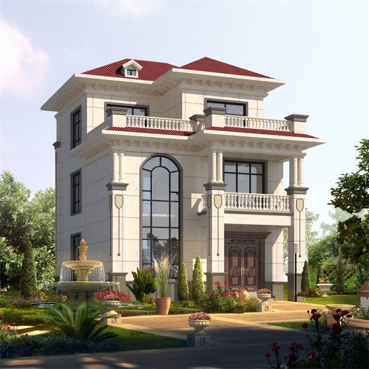 9.47x12.9米新款农村欧式复式自建房三层别墅设计二层施工图定制