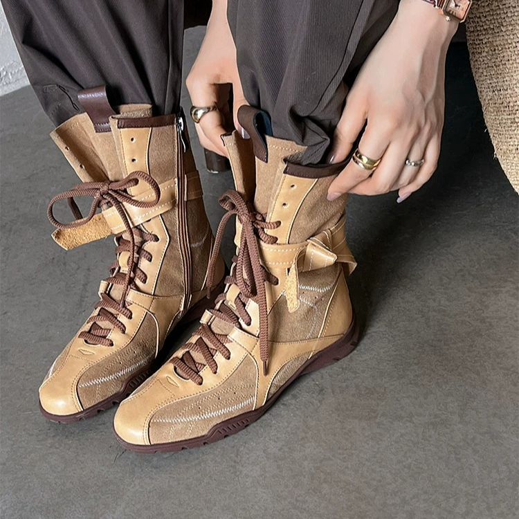 2025年早秋新款磨砂牛皮圆头时尚百搭休闲显瘦运动内增高拳击