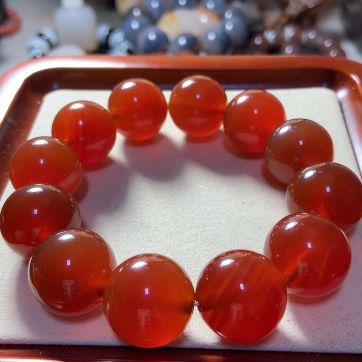 玛瑙/玉髓手串未镶嵌冰底 橘红糖心玛瑙
