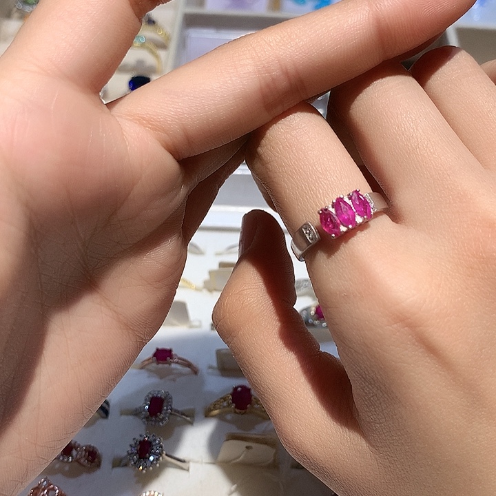 红宝石戒指银S925镶嵌
