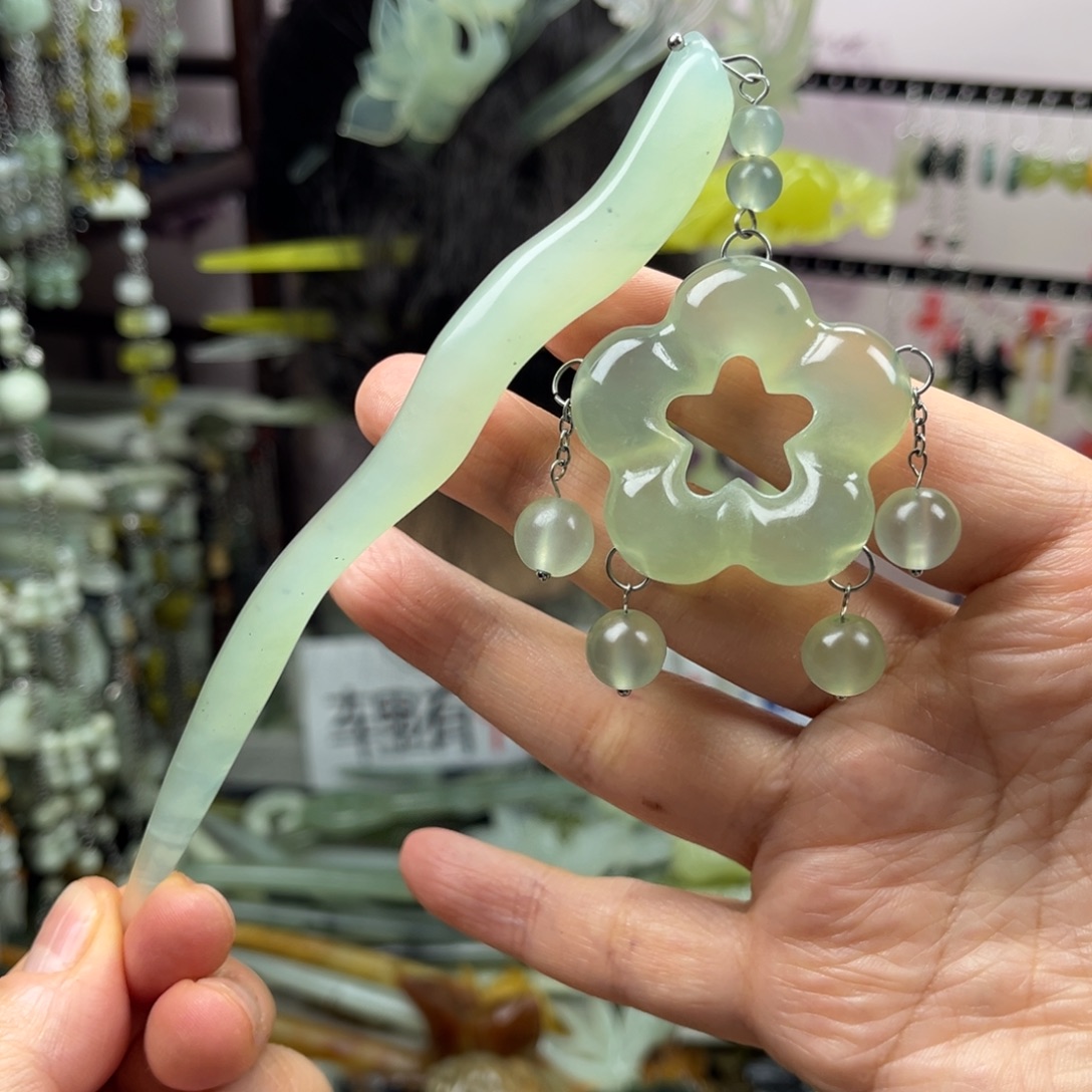 岫玉未镶嵌发饰长度14.5厘米左右