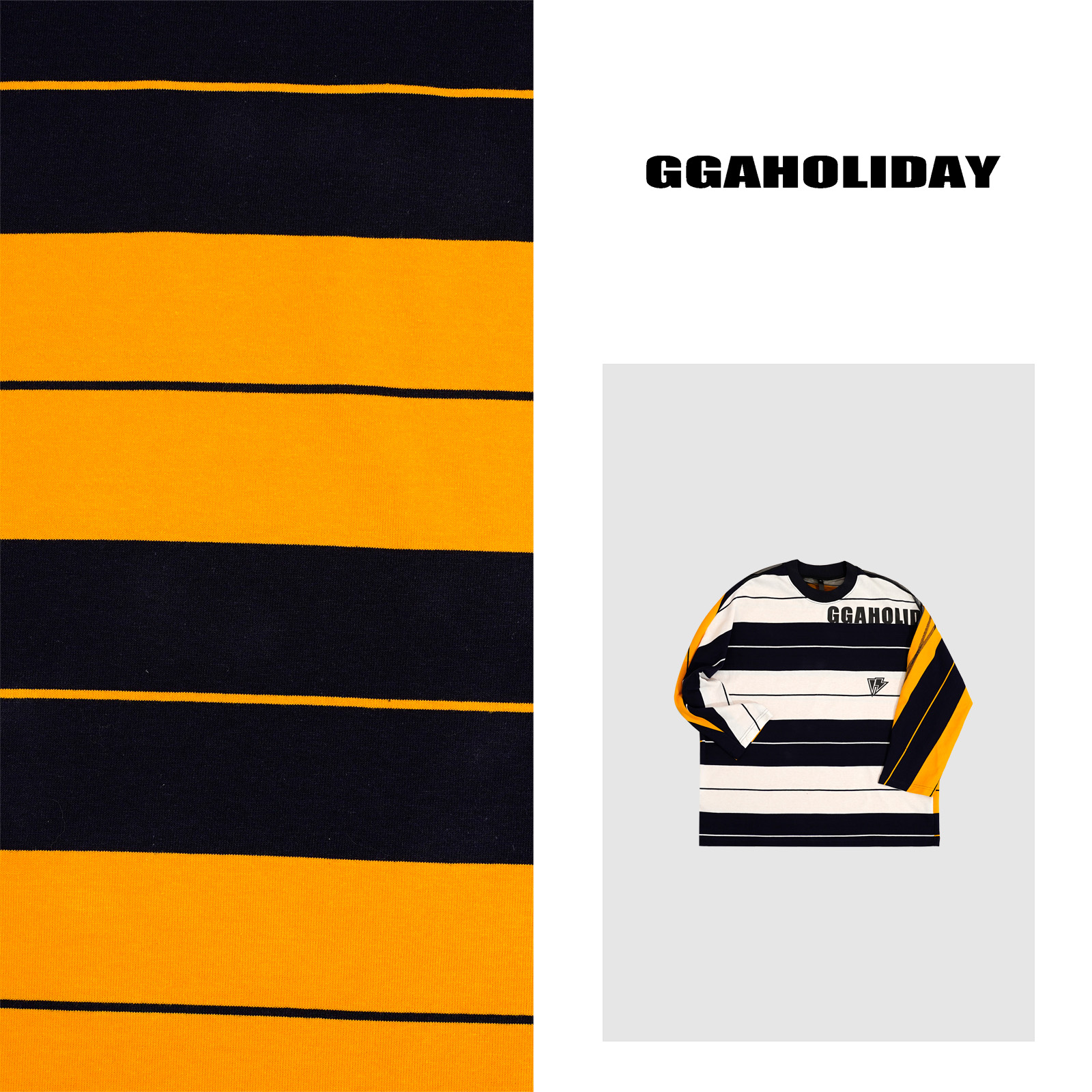 25早春新款轻奢高级美式街头设计条纹彩色拼接透气长袖大T 151212