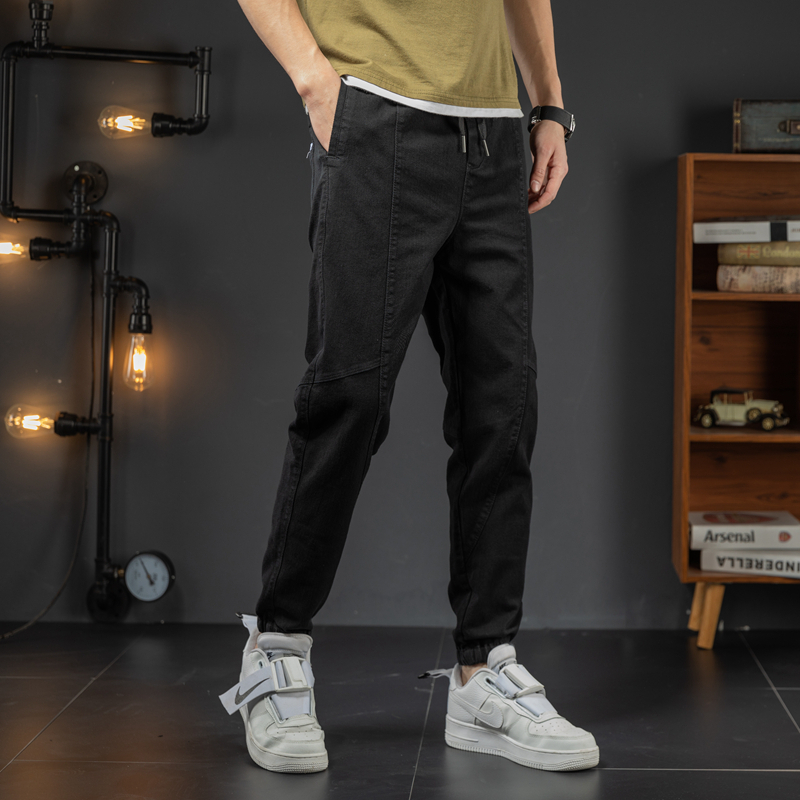 1628-BY春秋季休闲裤子男宽松百搭工装裤潮流百搭束脚九分哈伦裤