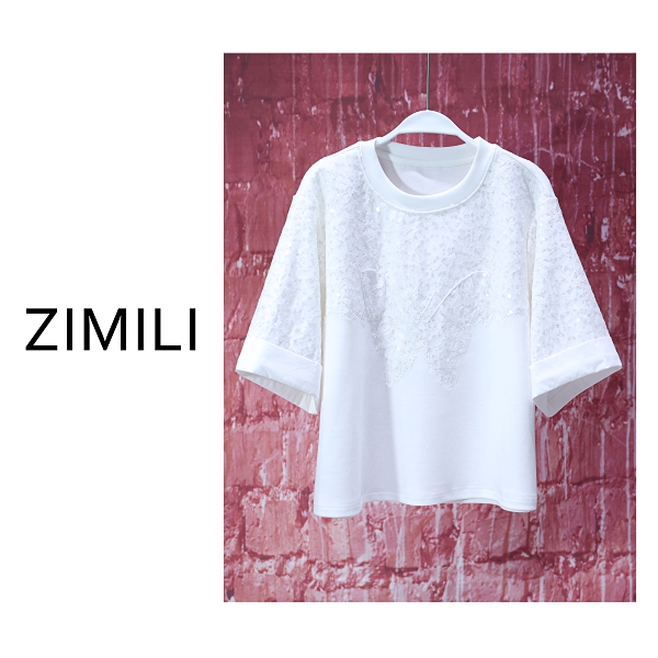 【亮哥女装】2025欧货设计师轻薄透气云雾白重工蕾丝珠片绣短袖9185