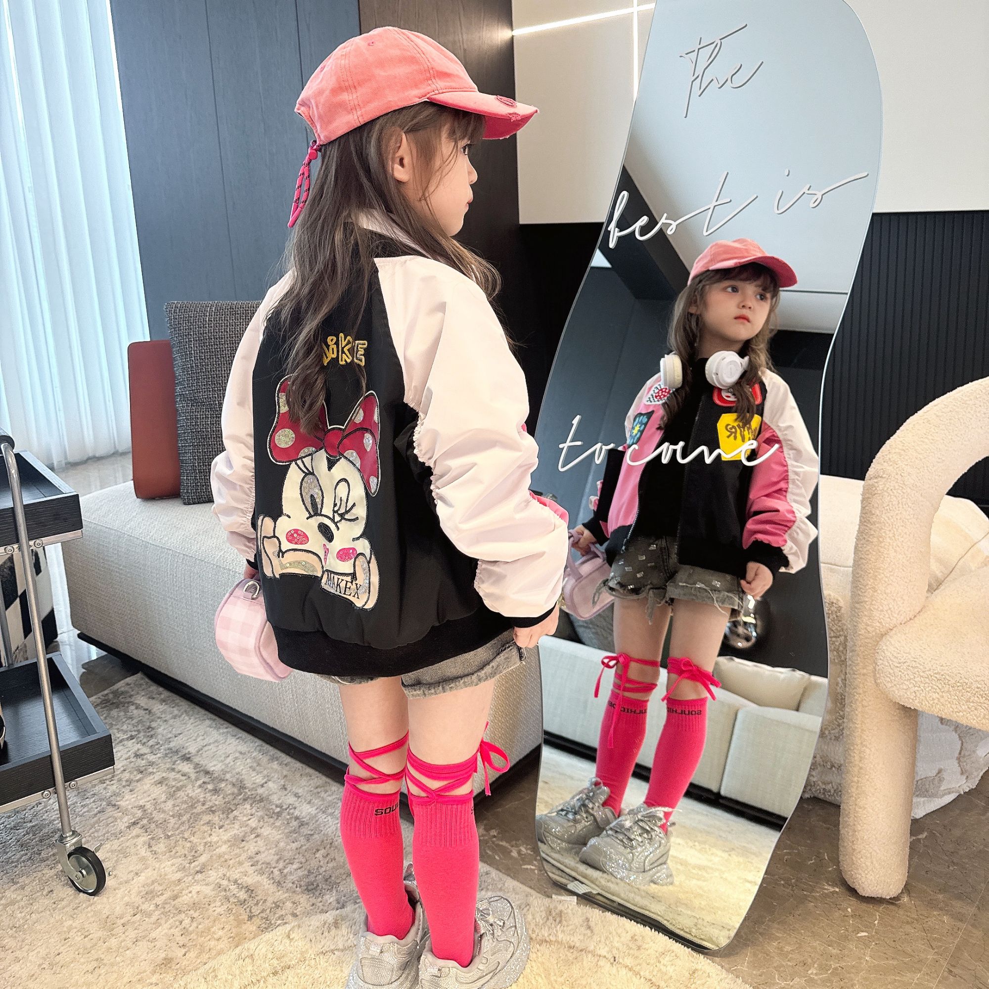 【Mt studio】K【现货】设计感拼色卡通棒球服外套女童春秋季可爱韩版