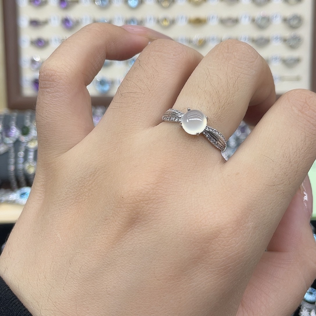 岫玉银S925镶嵌戒指