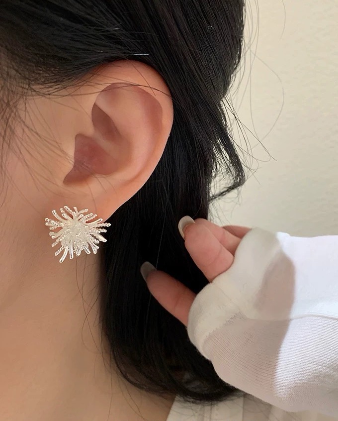 铜合金锆石耳饰 【215】小众设计感高级银色烟花耳钉百搭耳饰