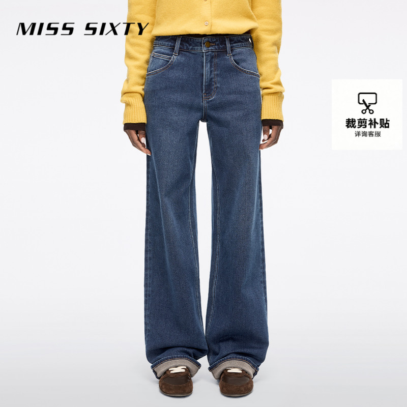 Miss Sixty2025冬季新款牛仔裤女复古含羊驼毛弹力显瘦直筒裤长裤
