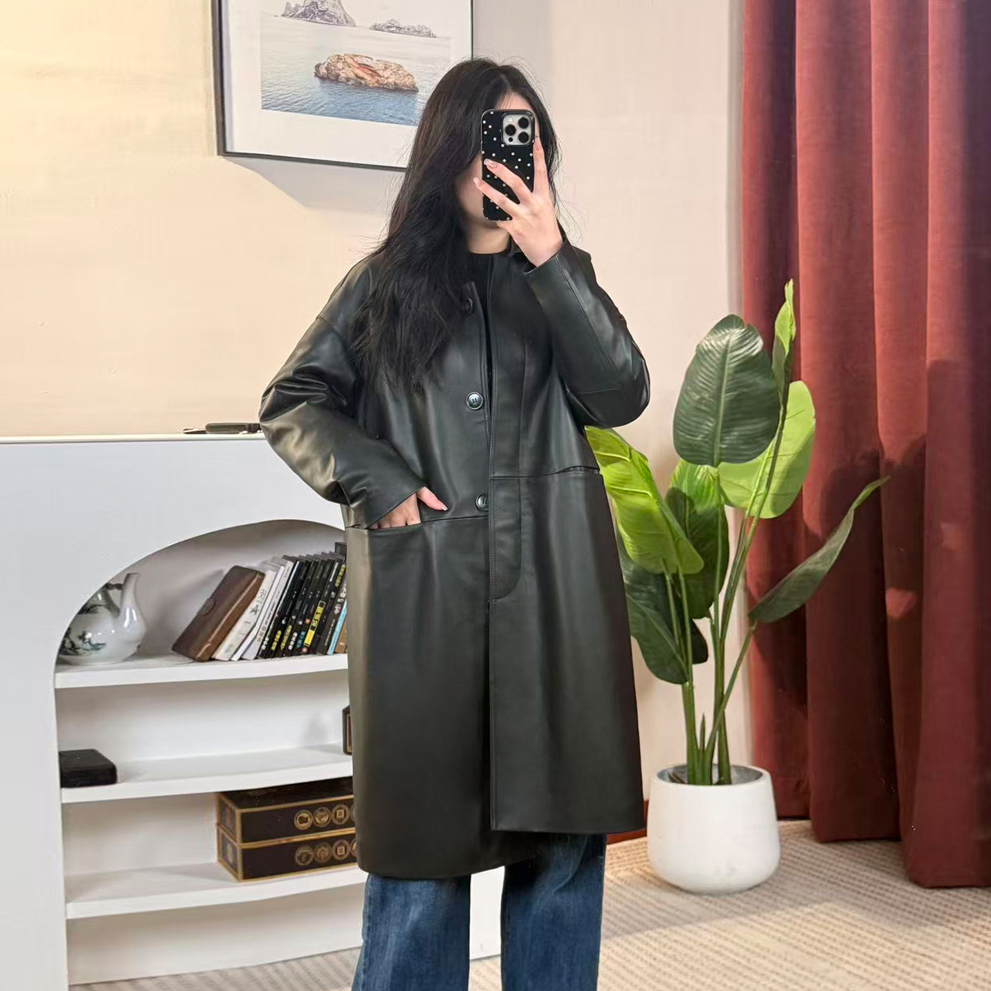 真皮风衣女2025冬新款头层全植鞣绵羊皮可脱卸白鹅绒内胆宽松外套