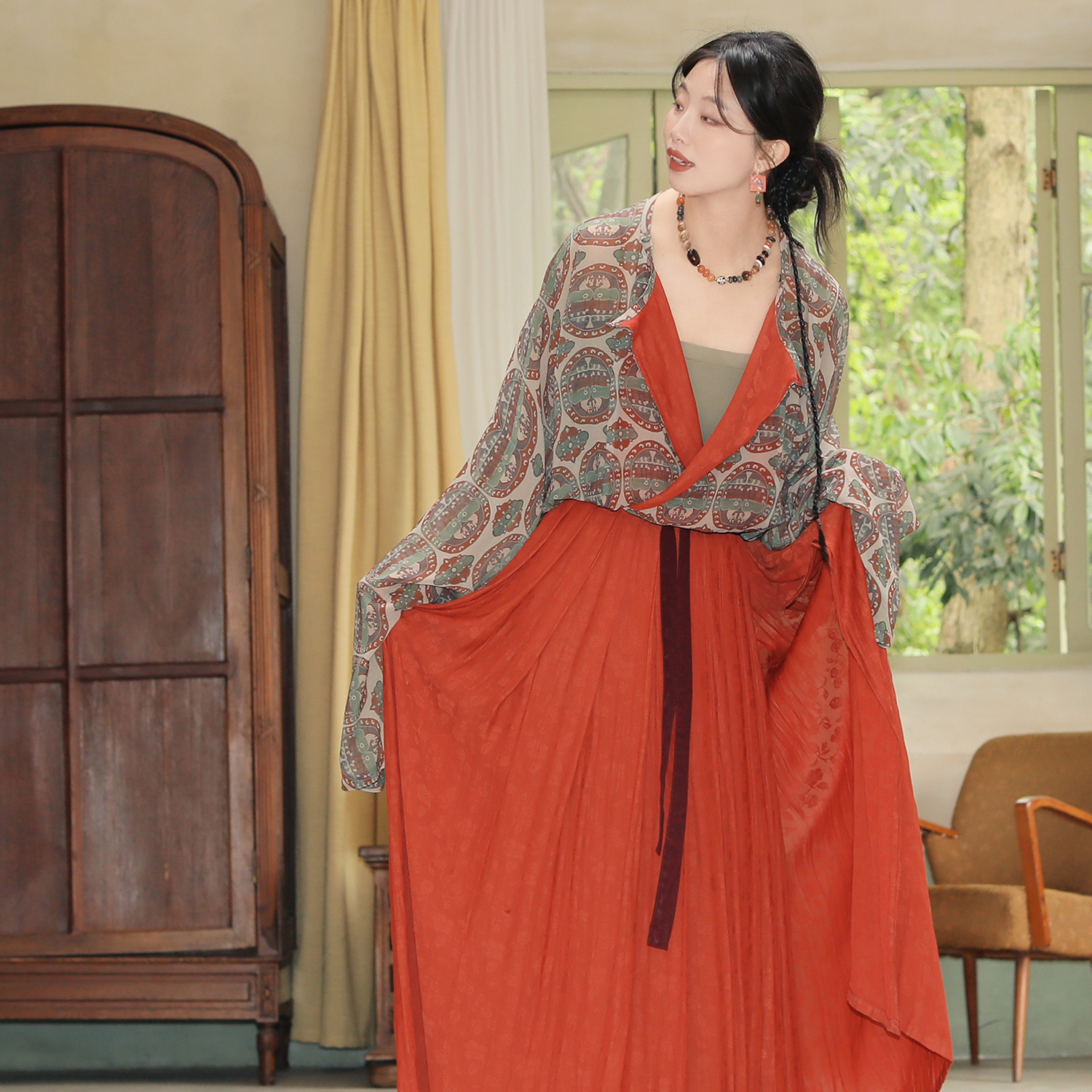 谜阿凰【玉麟圆领衫】原创唐制汉服上衣春夏款仿花罗褶裙日常百搭