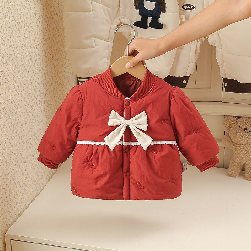 蝴蝶结外套宝宝新生儿韩版婴儿外穿加绒保暖婴童婴幼儿童童装衣服