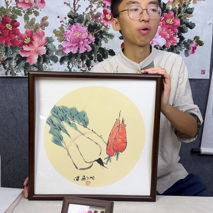 丙烯画纯手绘白菜萝卜图【41*41】送框