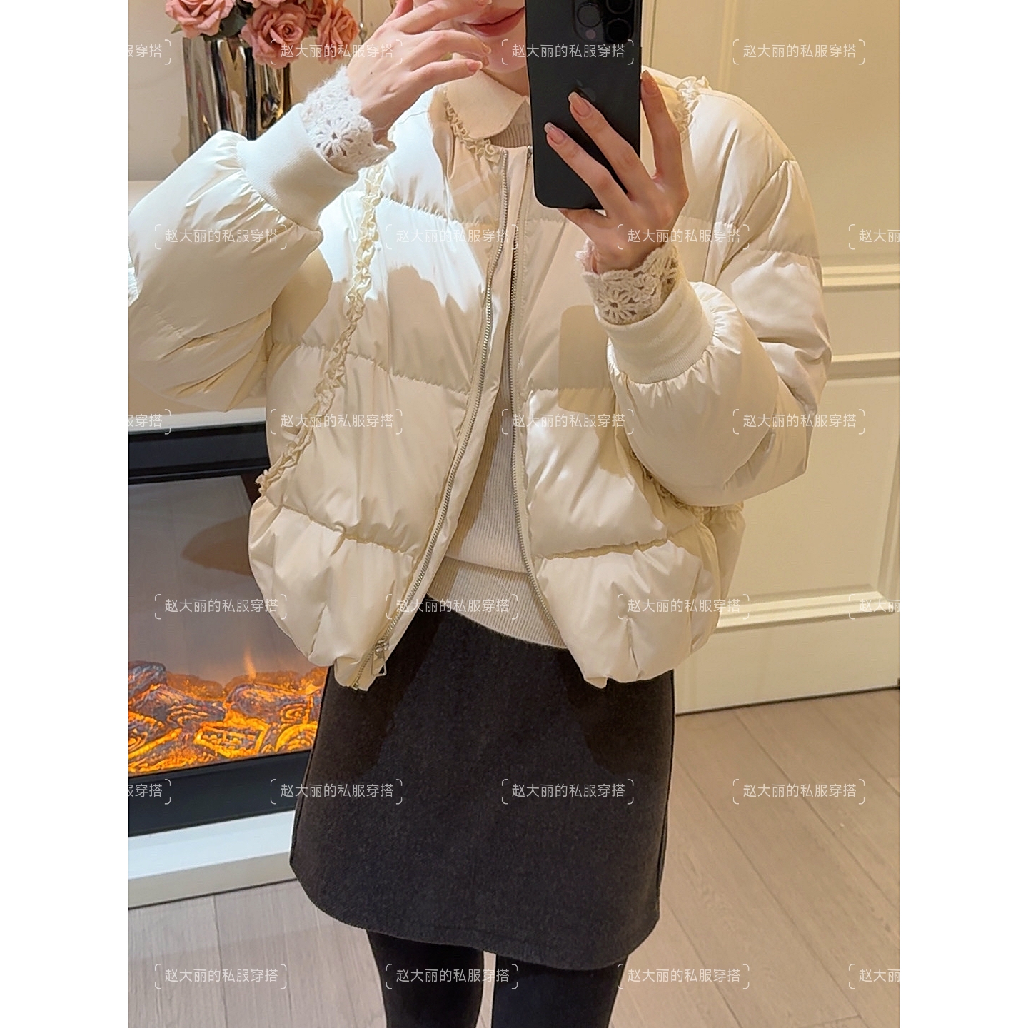 老赵服饰 韩系减龄木耳边90白鸭绒羽绒服外套21AU5266