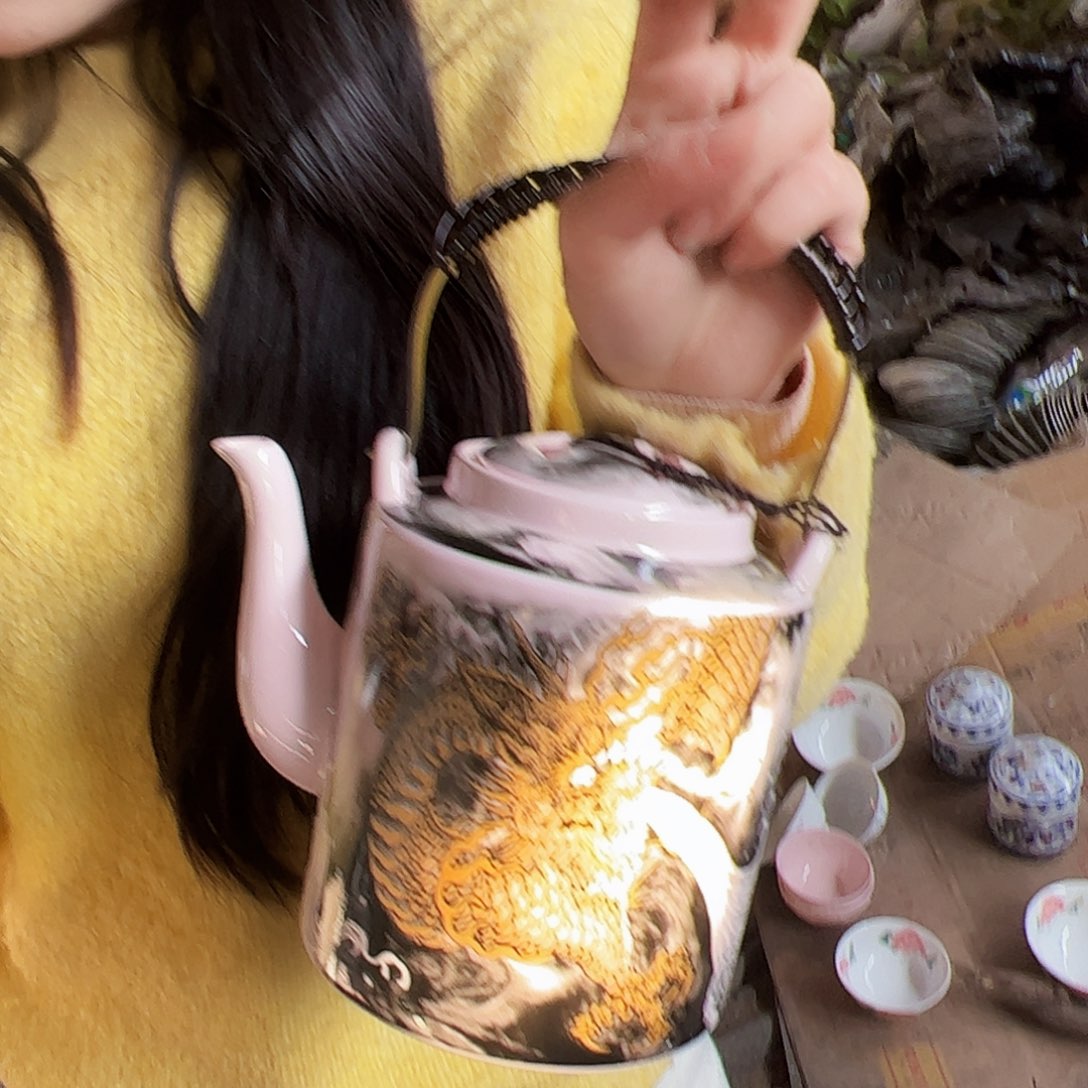 摆件陶景德镇陶瓷红xixi墨龙提梁壶