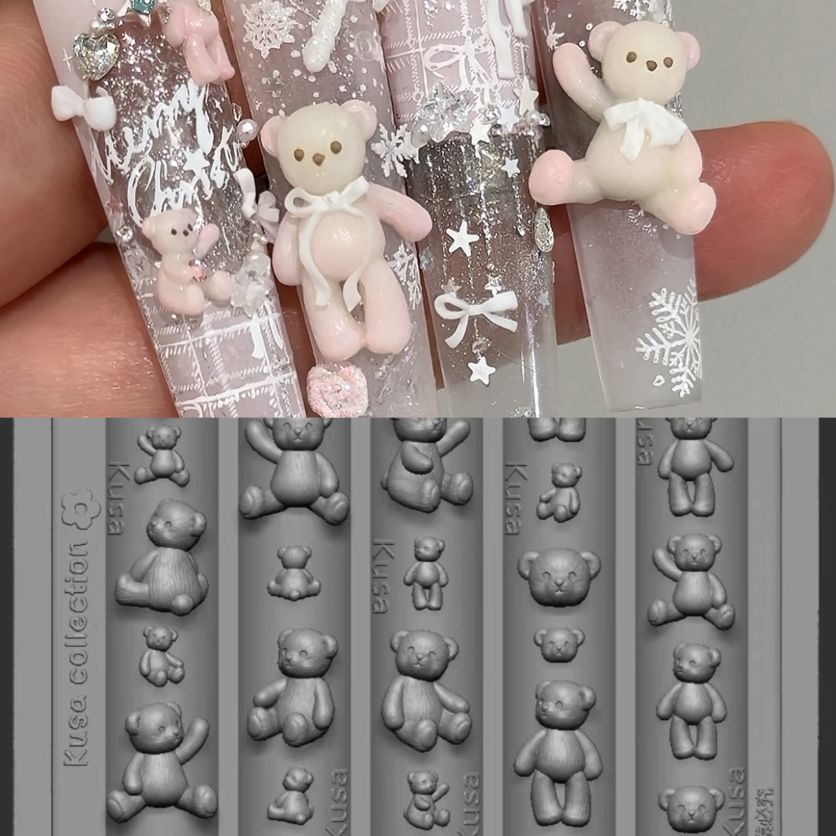 Kusacollection|12.1合集泰迪熊圣诞小熊卡通模具水晶球美甲模具