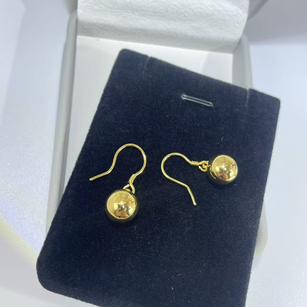 5D黄金足金999光面圆球耳钩 轻奢时尚 20607