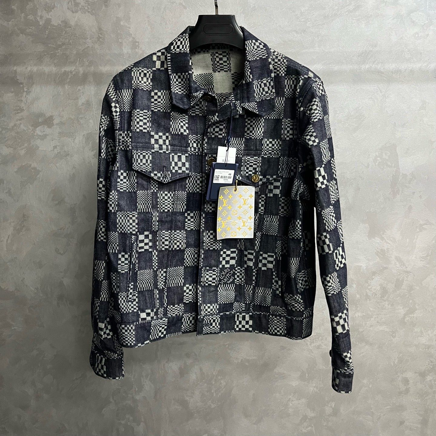 未使用 LouisVuitton/路易威登 黑色棋盘格单排扣休闲牛仔外套/48