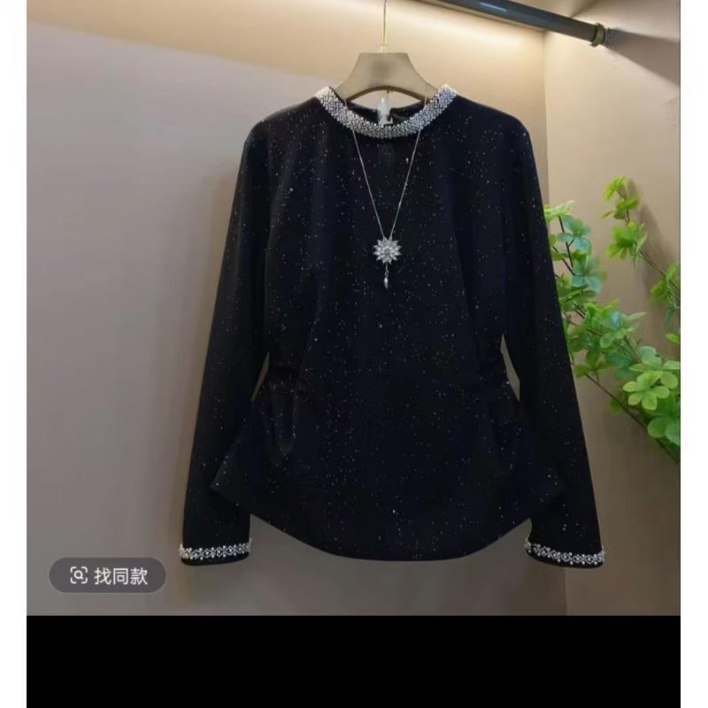 大码女装钉珠半高领长袖满天星小衫胖妹妹法式气质轻熟风洋气上衣