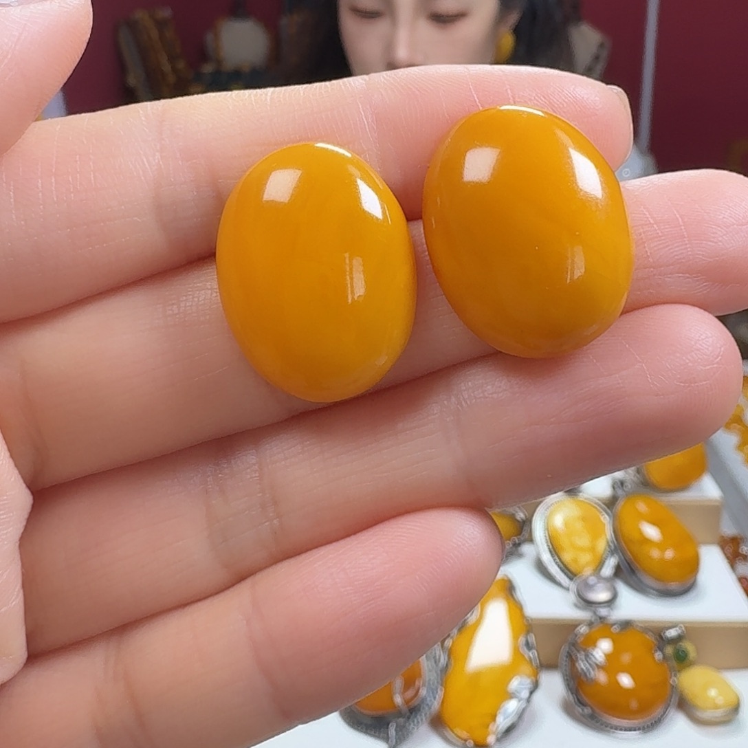 蜜蜡银S925镶嵌耳饰耳钉