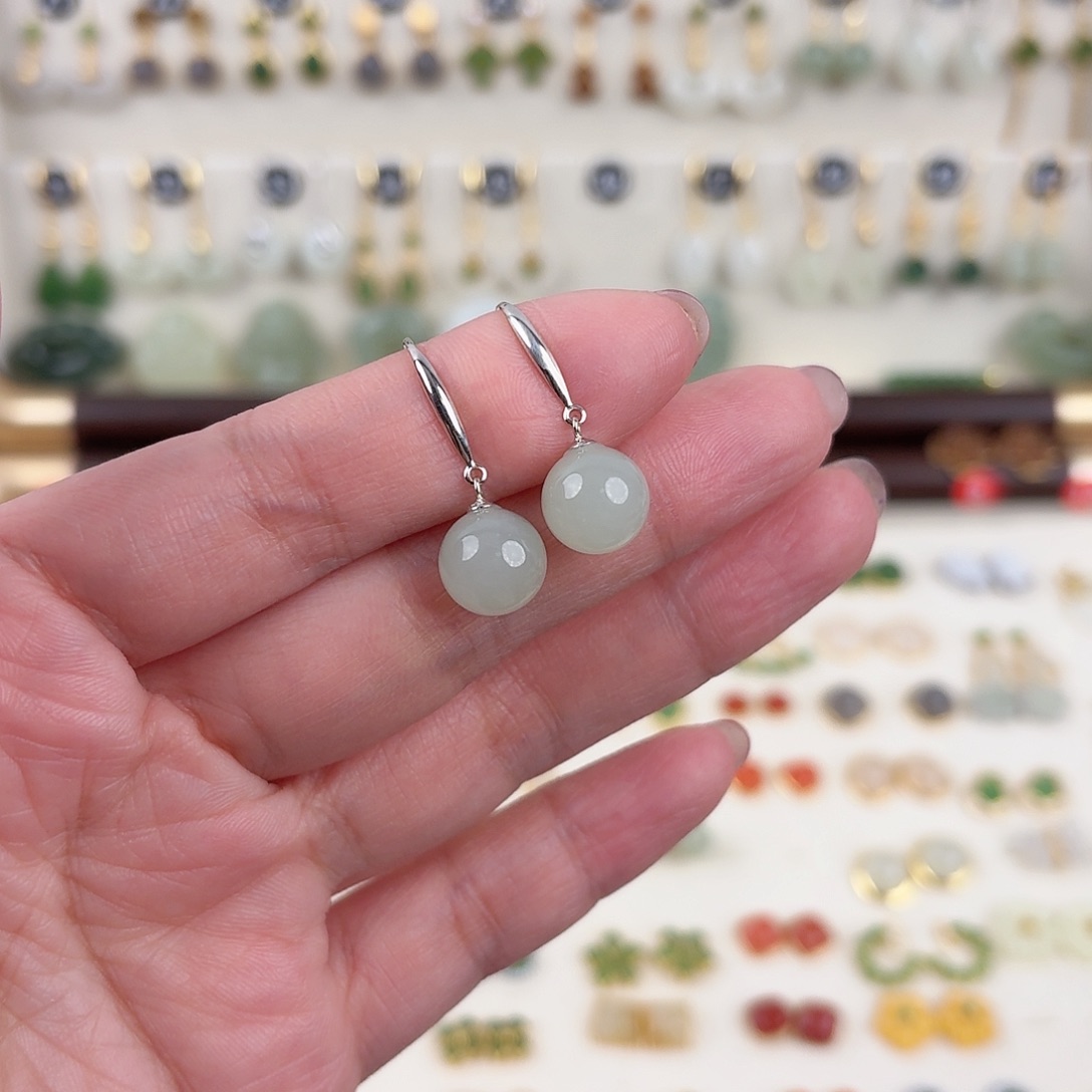 银S925镶嵌和田玉耳饰