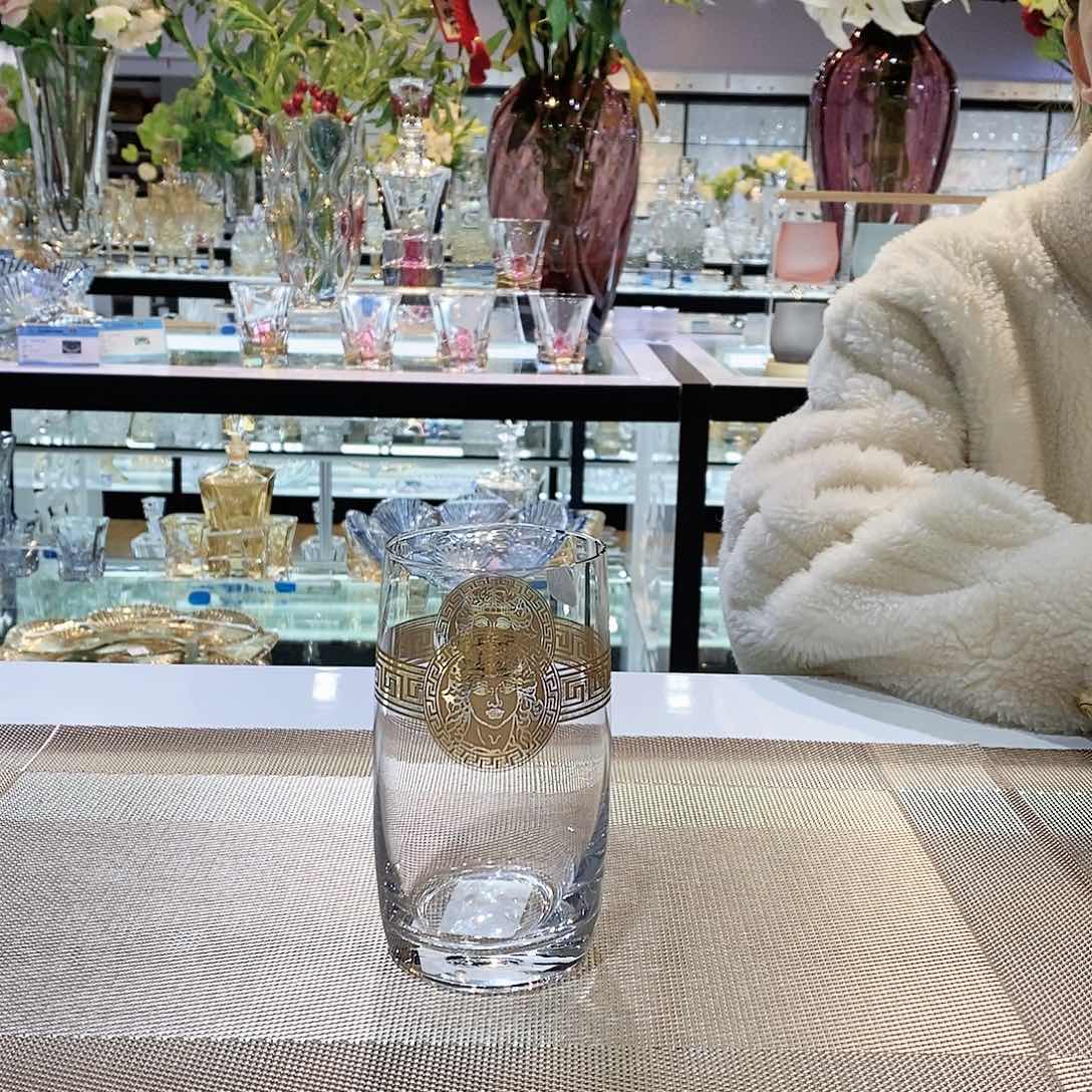 水晶玻璃无手柄款380毫升描金牛奶杯