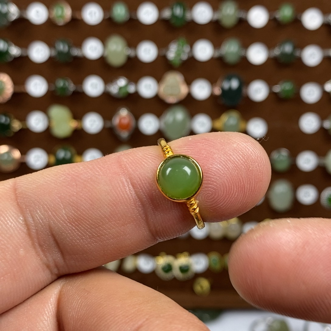 和田玉（碧玉）戒指银S925镀金镶嵌