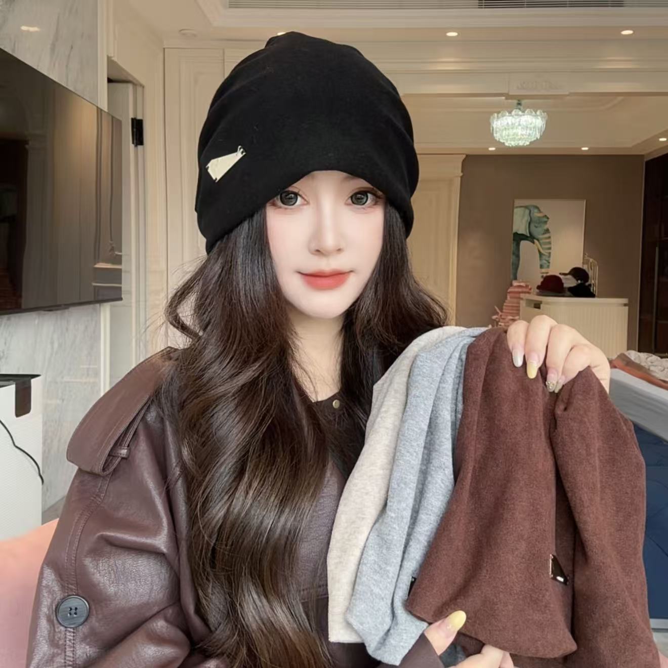 呢绒大头围堆堆冷帽显脸小百搭护耳包邮帽韩范潮流女帽
