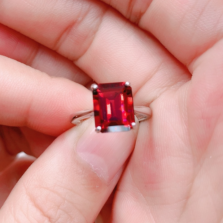 石榴石戒指银S925镶嵌8✖️10