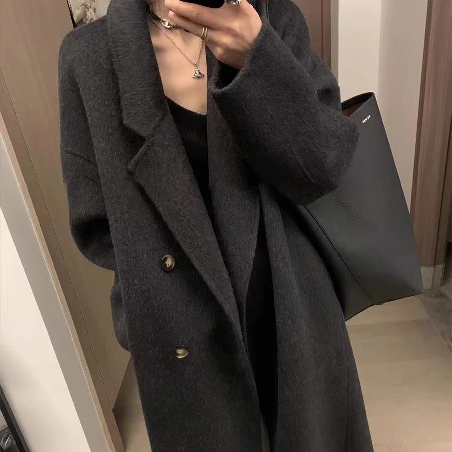 韩系双面羊毛简约四扣宽松慵懒风通勤百搭外套
