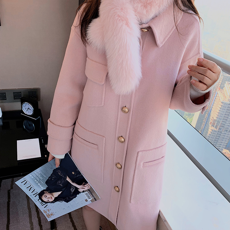 20498冰冰来了粉减龄宽松毛呢大衣小个子中长款外套女冬