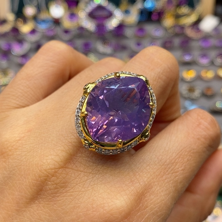 水晶戒指银S925镶嵌天然水晶戒指